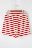Red Stripe Lace-up Front Top and High Waist Shorts Set