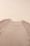 Light French Beige Contrast Lace Raglan Sleeve Pleated Detail Shift Dress