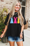 Black Bunny Graphic Drop Shoulder Hi Low Casual Tee