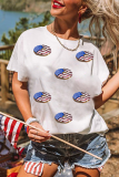 White Sequined Flag Pattern Donuts Graphic T Shirt
