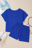 Sky Blue Sequined USA Bowknot Buttoned Back Textured Short Set