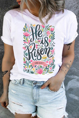 White He is Risen Floral Printed Crewneck Plus Size Tee