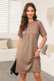Light French Beige Contrast Lace Raglan Sleeve Pleated Detail Shift Dress