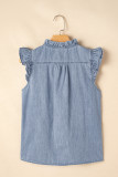 Beau Blue Frilly Ruffle Trim V Neck Chambray Tank Top