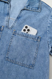 Beau Blue Short Sleeve Collared Patched Pocket Denim Mini Dress