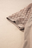 Light French Beige Contrast Lace Raglan Sleeve Pleated Detail Shift Dress