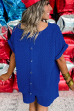 Sky Blue Sequined USA Bowknot Buttoned Back Textured Short Set