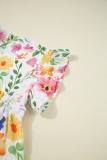 Yellow Floral Boxy Fit Ruffled Short Sleeve V Neck Blouse