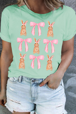 Iceland Blue Plus Size Easter Bunny Bow Printed Cuffed Sleeve Tee