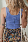 Sky Blue Mineral Wash Ribbed Notch Neck Tank Top