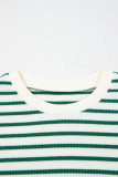 Green Stripe Scallop Lace Trim Ruffle Short Sleeves Crewneck Top