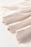 White Bow Tie Short Puff Sleeve Ruffle Hem Blouse