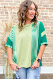 Green Stripe Patchwork Colorblock Plus Size T Shirt