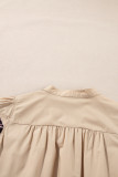 Smoke Gray Leopard Ruffles Trim Tiered Short Sleeve Blouse