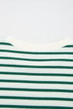 Green Stripe Scallop Lace Trim Ruffle Short Sleeves Crewneck Top