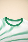 Green Stripe Ruffled Short Sleeve Crew Neck T Shirt Shift Mini Dress