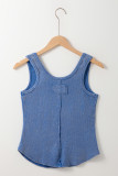 Sky Blue Mineral Wash Ribbed Notch Neck Tank Top