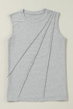 Gray Crew Neck Pleated Tank Top