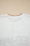 White Knitted YEEHAW Stitch Edge Crew Neck Sweater T Shirt