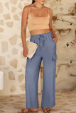 Dark Grey Drawstring Frilled Waist Wide Leg Utility Trousers