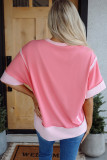 Peach Blossom USA Color Block High Low Crew Neck T Shirt