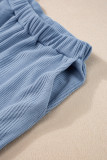 Beau Blue Solid Color Ribbed Ruffle Tank Top and Pants Set
