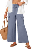 Dark Grey Drawstring Frilled Waist Wide Leg Utility Trousers