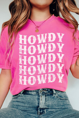 Sachet Pink HOWDY Graphic Western Crew Neck Tee
