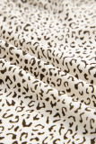 Beige Plus Size Leopard Print Frill Trim Short Sleeve Flared Dress