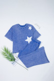 Ashleigh Blue Acid Wash Star Patched Rolled Trim Pants Set