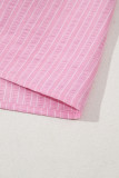 Pink Stripe V Neck Puff Short Sleeve Maxi Dress