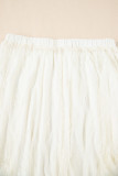 Beige Lace Cascading Tiered High Waist Maxi Skirt