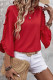 Fiery Red Ruffle Trimmed 3/4 Sleeve Round Neck Blouse