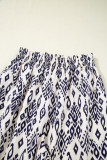 Blue Boho Pattern Print High Waist Wide Leg Loose Pants