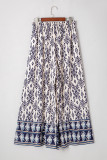 Blue Boho Pattern Print High Waist Wide Leg Loose Pants