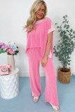 Sachet Pink 2-tone Colorblock Patchwork Corded 2pcs Outfit