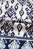 Blue Boho Pattern Print High Waist Wide Leg Loose Pants