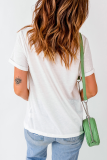 White Funky America Letter Bow Printed T Shirt