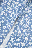 Sky Blue Boho Floral High Waist Long Skirt with Side Split