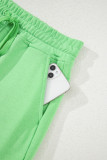 Light Green French Terry Drawstring Mini Skort with Pockets
