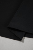 Black Ruffle Trimmed 3/4 Sleeve Round Neck Blouse