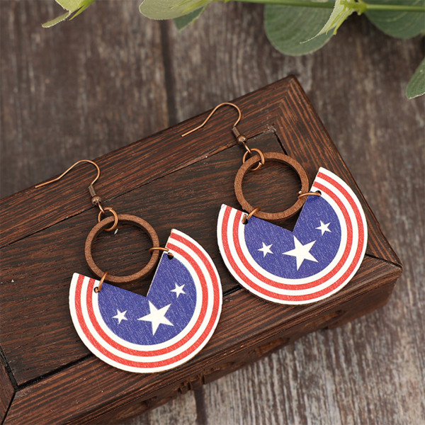 US Flag Print Wooden Earrings