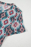 Blue Western Aztec Print Mesh Slim T Shirt