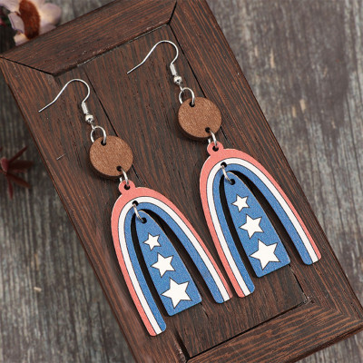 U SHape US Flag Wooden Earrings