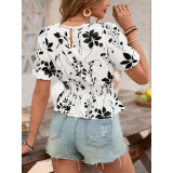 Floral Print Puff Sleeves Top