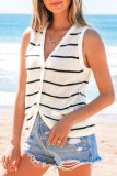 Black Stripe Buttoned V Neck Slim Fit Sweater Vest