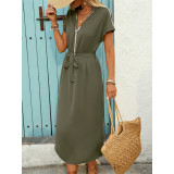 Army Green V Neck Glitter Long Dress