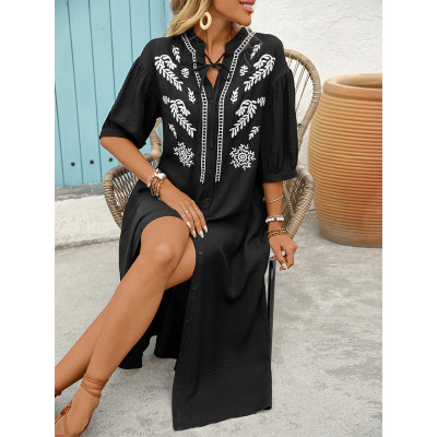 Black Half Sleeves Shirt Dress