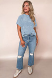 Myosotis Plain Corded Knit Mock Neck T Shirt