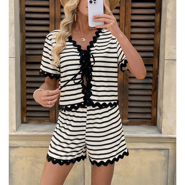 Stripes Print 2pcs Short Set
